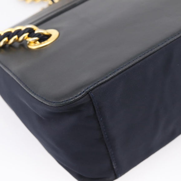 PRADA Chain Shoulder Bag Leather Black Gold Tone B4099 Auth am12853V