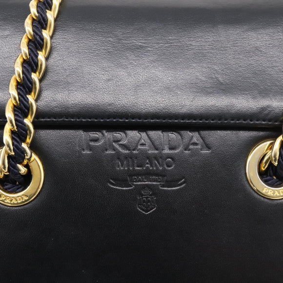 PRADA Chain Shoulder Bag Leather Black Gold Tone B4099 Auth am12853V