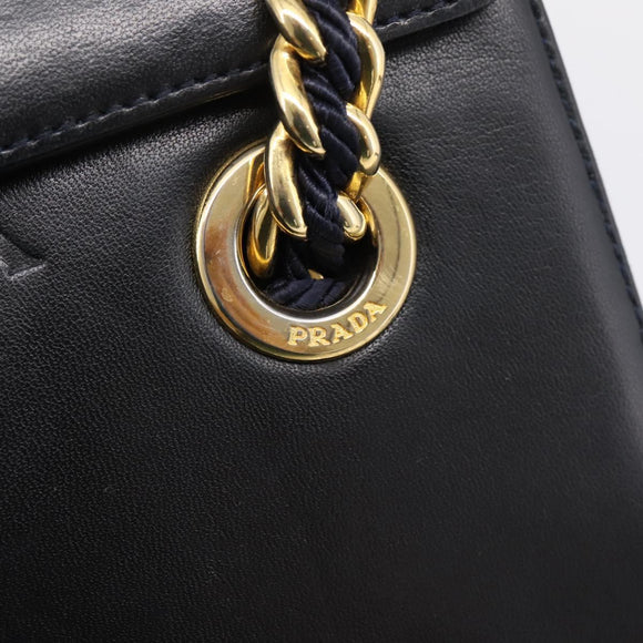 PRADA Chain Shoulder Bag Leather Black Gold Tone B4099 Auth am12853V