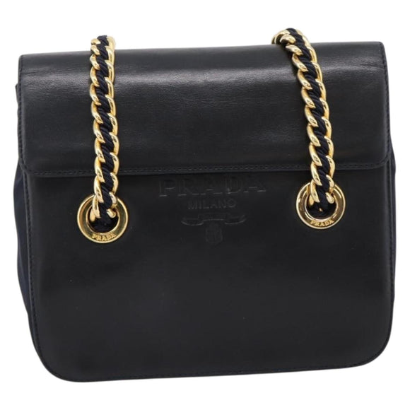 PRADA Chain Shoulder Bag Leather Black Gold Tone B4099 Auth am12853V