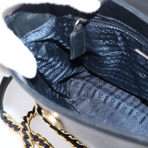 PRADA Chain Shoulder Bag Leather Black Gold Tone B4099 Auth am12853V