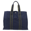 HERMES Fourre Tout MM Hand Bag Canvas Navy Silver Auth am12875V-2