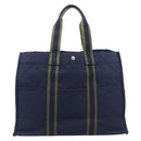 HERMES Fourre Tout MM Hand Bag Canvas Navy Silver Auth am12875V-3