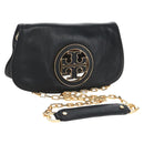 Tory Burch Chain Shoulder Bag Leather Black Gold Tone Auth am12876A-1