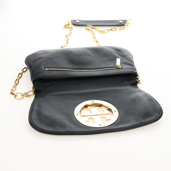Tory Burch Chain Shoulder Bag Leather Black Gold Tone Auth am12876A