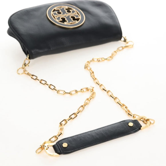 Tory Burch Chain Shoulder Bag Leather Black Gold Tone Auth am12876A
