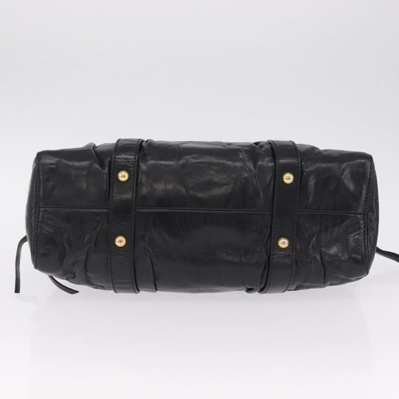 Miu Miu Side Ribbon Hand Bag Leather Black Gold Auth am12883M