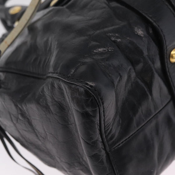 Miu Miu Side Ribbon Hand Bag Leather Black Gold Auth am12883M
