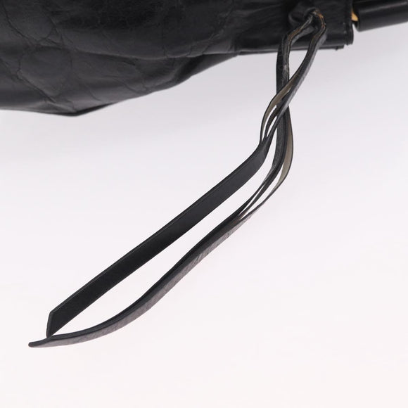 Miu Miu Side Ribbon Hand Bag Leather Black Gold Auth am12883M