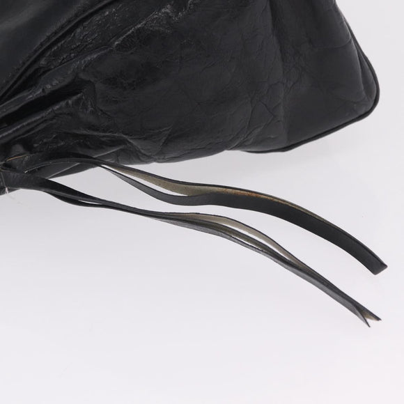Miu Miu Side Ribbon Hand Bag Leather Black Gold Auth am12883M