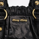 Miu Miu Side Ribbon Hand Bag Leather Black Gold Auth am12883M-18
