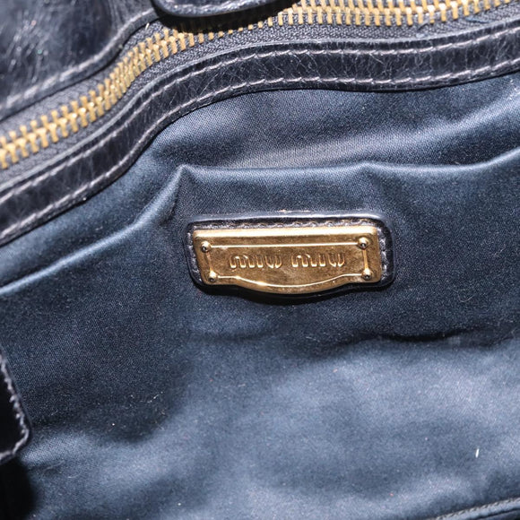 Miu Miu Side Ribbon Hand Bag Leather Black Gold Auth am12883M