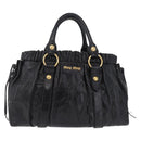 Miu Miu Side Ribbon Hand Bag Leather Black Gold Auth am12883M-2