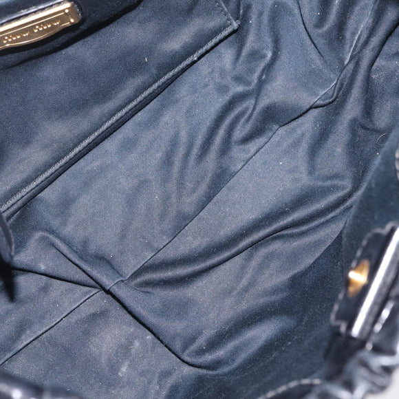 Miu Miu Side Ribbon Hand Bag Leather Black Gold Auth am12883M