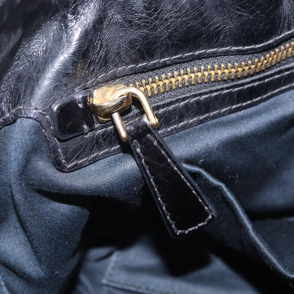 Miu Miu Side Ribbon Hand Bag Leather Black Gold Auth am12883M