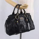 Miu Miu Side Ribbon Hand Bag Leather Black Gold Auth am12883M-26