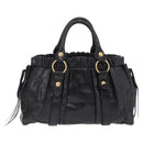 Miu Miu Side Ribbon Hand Bag Leather Black Gold Auth am12883M-3