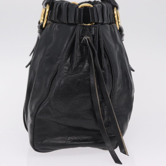 Miu Miu Side Ribbon Hand Bag Leather Black Gold Auth am12883M