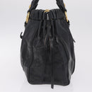 Miu Miu Side Ribbon Hand Bag Leather Black Gold Auth am12883M-6