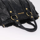 Miu Miu Side Ribbon Hand Bag Leather Black Gold Auth am12883M-7