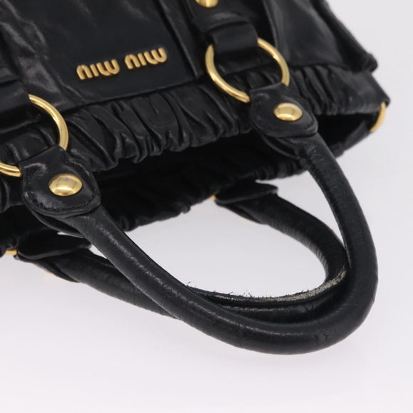 Miu Miu Side Ribbon Hand Bag Leather Black Gold Auth am12883M