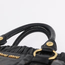 Miu Miu Side Ribbon Hand Bag Leather Black Gold Auth am12883M-9
