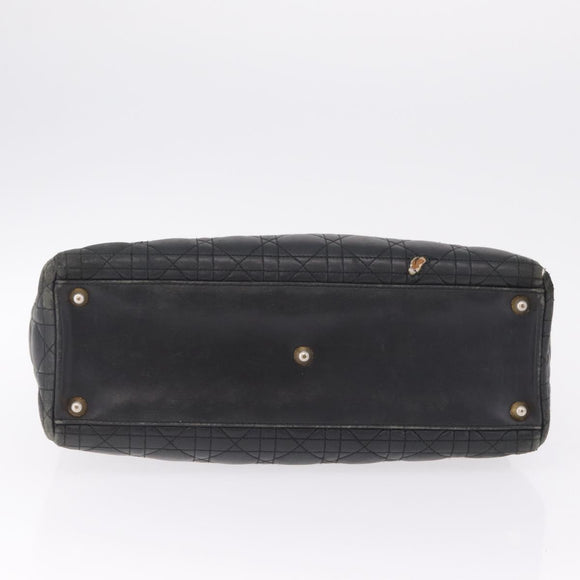 Christian Dior Canage Lady Dior GM Hand Bag Lamb Skin Black Gold Auth am12885