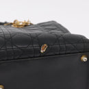 Christian Dior Canage Lady Dior GM Hand Bag Lamb Skin Black Gold Auth am12885-11