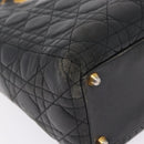 Christian Dior Canage Lady Dior GM Hand Bag Lamb Skin Black Gold Auth am12885-12