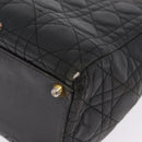 Christian Dior Canage Lady Dior GM Hand Bag Lamb Skin Black Gold Auth am12885-13