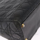 Christian Dior Canage Lady Dior GM Hand Bag Lamb Skin Black Gold Auth am12885-14