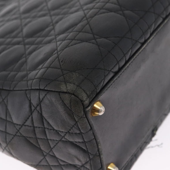 Christian Dior Canage Lady Dior GM Hand Bag Lamb Skin Black Gold Auth am12885
