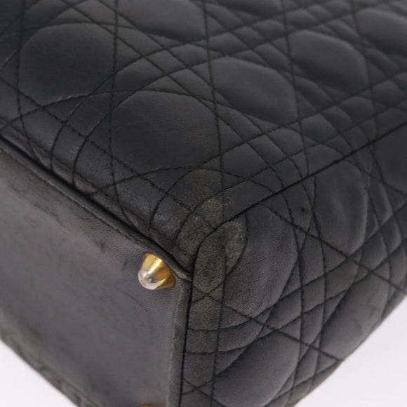 Christian Dior Canage Lady Dior GM Hand Bag Lamb Skin Black Gold Auth am12885