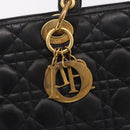 Christian Dior Canage Lady Dior GM Hand Bag Lamb Skin Black Gold Auth am12885-16