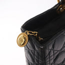 Christian Dior Canage Lady Dior GM Hand Bag Lamb Skin Black Gold Auth am12885-17