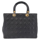 Christian Dior Canage Lady Dior GM Hand Bag Lamb Skin Black Gold Auth am12885-3