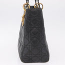 Christian Dior Canage Lady Dior GM Hand Bag Lamb Skin Black Gold Auth am12885-4