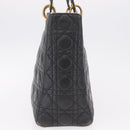 Christian Dior Canage Lady Dior GM Hand Bag Lamb Skin Black Gold Auth am12885-5