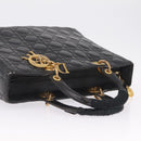 Christian Dior Canage Lady Dior GM Hand Bag Lamb Skin Black Gold Auth am12885-6