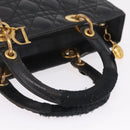 Christian Dior Canage Lady Dior GM Hand Bag Lamb Skin Black Gold Auth am12885-7