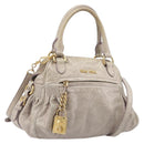 Miu Miu Hand Bag Leather 2way Beige Gold Auth am12892A-1