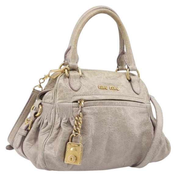 Miu Miu Hand Bag Leather 2way Beige Gold Auth am12892A