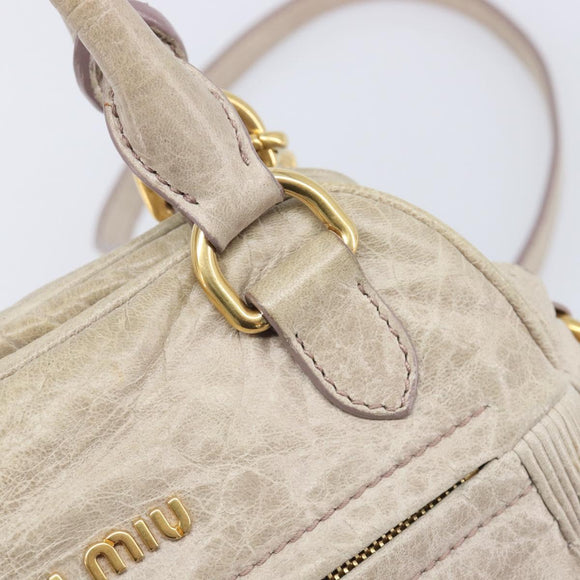 Miu Miu Hand Bag Leather 2way Beige Gold Auth am12892A