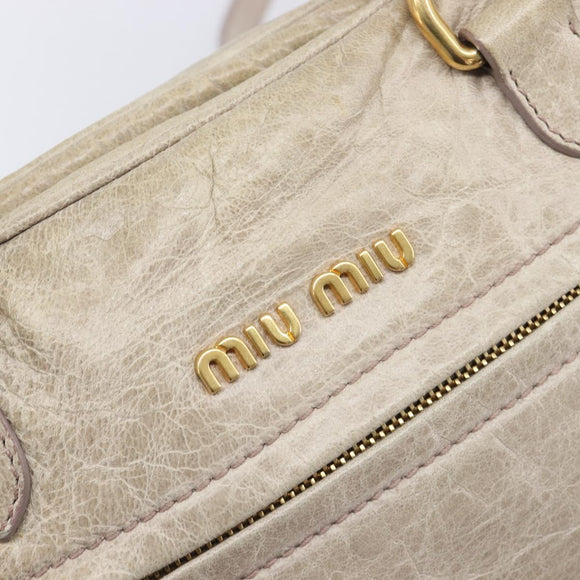Miu Miu Hand Bag Leather 2way Beige Gold Auth am12892A