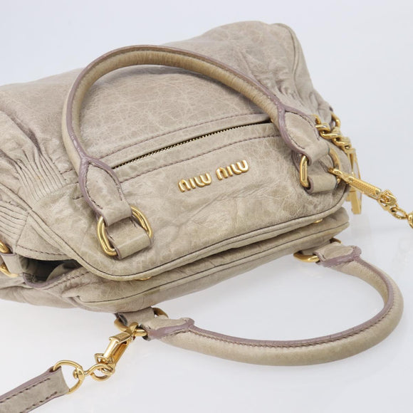 Miu Miu Hand Bag Leather 2way Beige Gold Auth am12892A