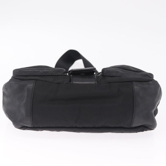 PRADA Shoulder Bag Leather Nylon Black Silver BR2417 Auth am12894V