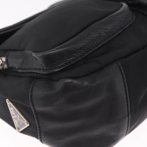 PRADA Shoulder Bag Leather Nylon Black Silver BR2417 Auth am12894V