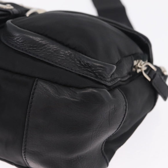 PRADA Shoulder Bag Leather Nylon Black Silver BR2417 Auth am12894V
