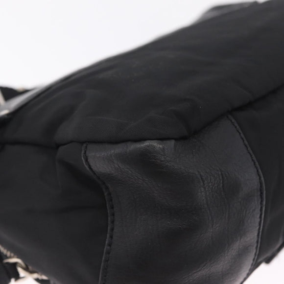 PRADA Shoulder Bag Leather Nylon Black Silver BR2417 Auth am12894V