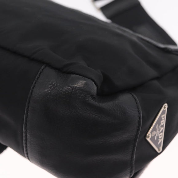 PRADA Shoulder Bag Leather Nylon Black Silver BR2417 Auth am12894V